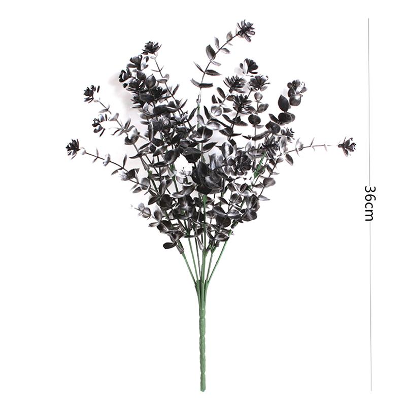 Halloween Black Artificial Plant Vine Eucalyptus Persian Fern Leaf Plastic Fake Flower Grass Home Party Garden Decor Photo Props