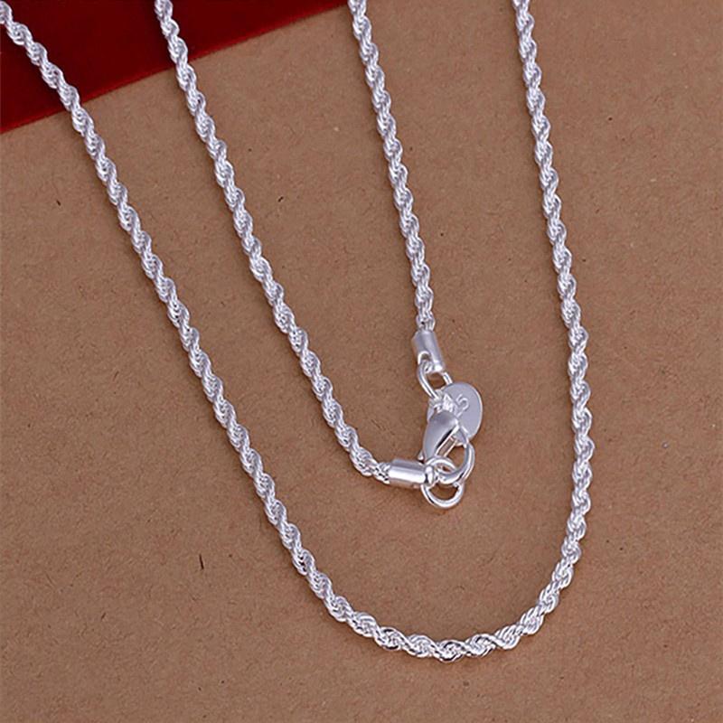 925 Sterling Silver 2 mm 16/18/20/22/24/26/28/30 tum Twist Rope Chain Halsband för Kvinna Män Mode Smycken Present