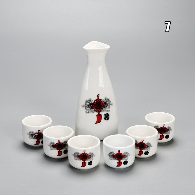 7pcs Japanese Style Sake Wine Warm Chinese Wine Set Ceramic Sake Japan Porcelain Vintage Ceramic Pot Flagon Liquor Spirits Cups