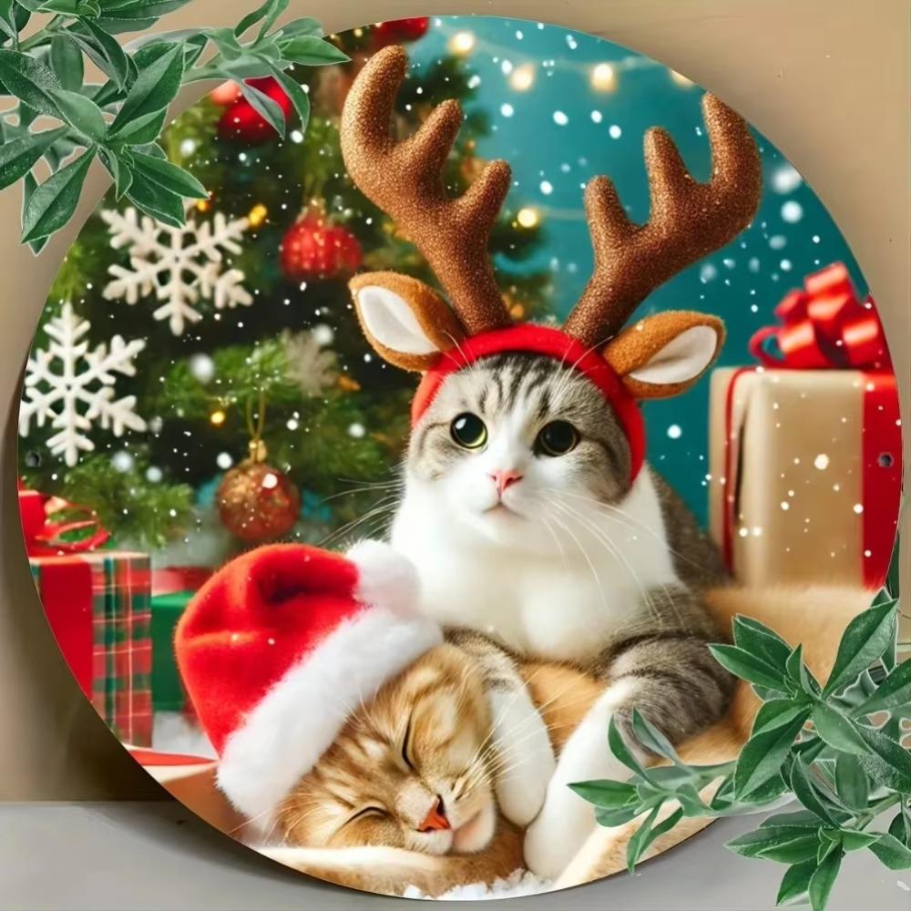 

Christmas Kitty Metal Sign 7.8x7.8 Inch Vintage Home Wall Decor Gift 40x30cm білий