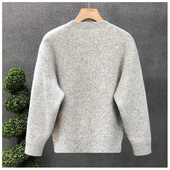 American Retro Knitted Sweater Men's Loose Spring and Autumn High-Grade Round Neck New Warm Solid Color Bottoming Shirt Men