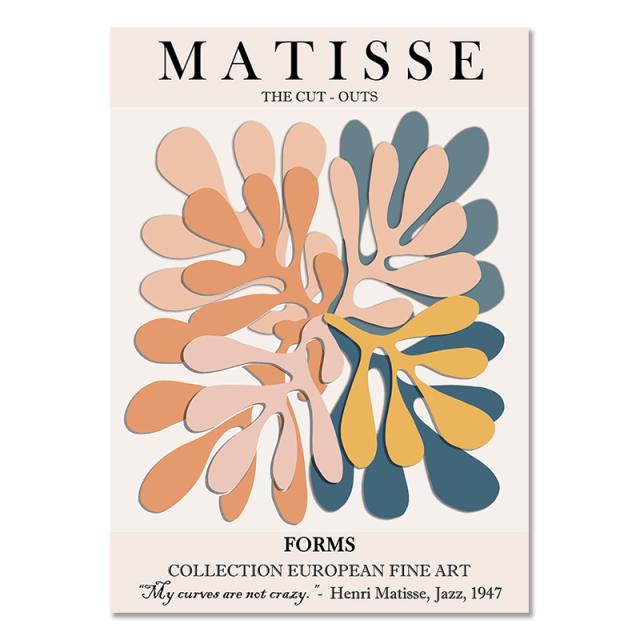 Poster Toile Art Mural - Inspiration Matisse, Peinture Abstraite Fleurs - NEUF