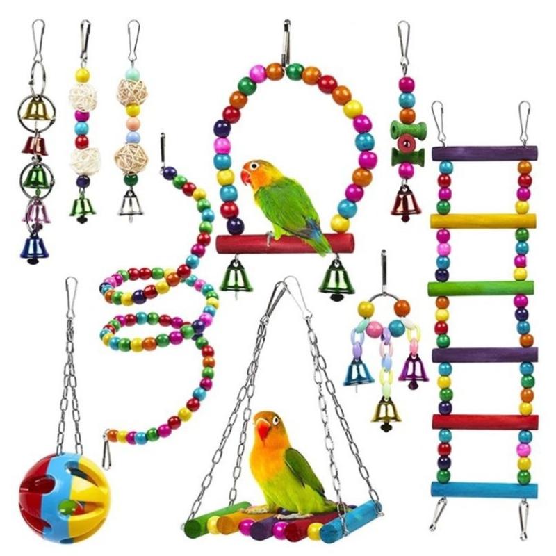 

Parrot Toys Bird Cage Accessories Swing Ladder Rattan Ball String Bell String