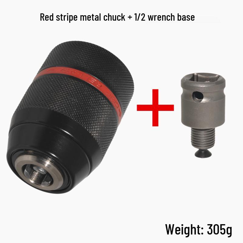 Red Stripe 1.5-13mm All-Metal Three-Jaw Electric Wrench Chuck with SDS and Hex Shank.