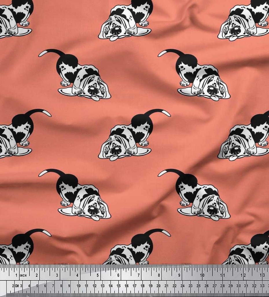 Soimoi Japonská krepová saténová tkanina Basset Hound Potisk šicí tkaniny metr 42 palců