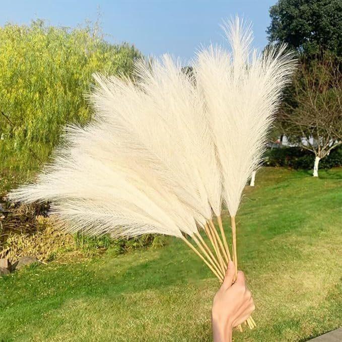 24PCS Brown Faux Pampas Grass White, 56cm Short Artificial Pompous Grass Floral Fake Pompas Grass Branches Vase Filler