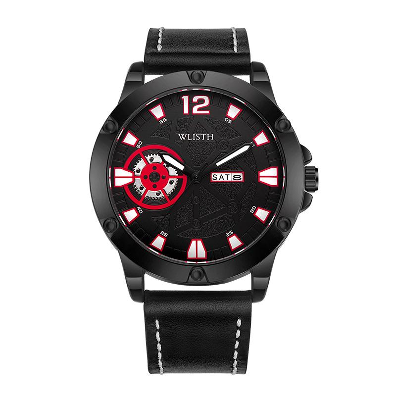 WLISTH Business Casual Men s Waterproof Quartz Watch with Digital Dual Calendar, Luminous Display, and Leather Strap