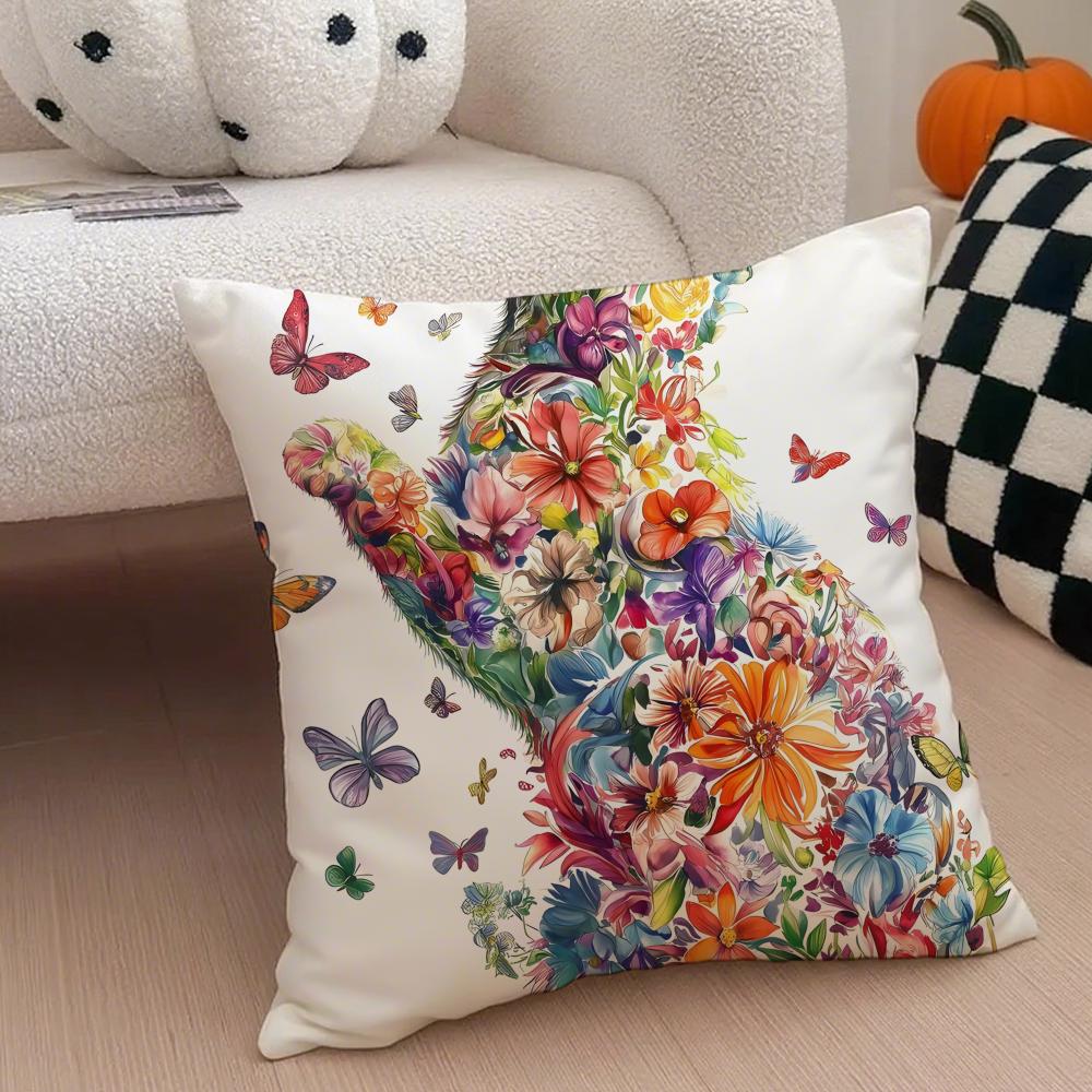 K-Kitty Cat Flowers West High Cushion Cover Throw Pillow Cover Hidden Button Durable Polyester Chair Cushion