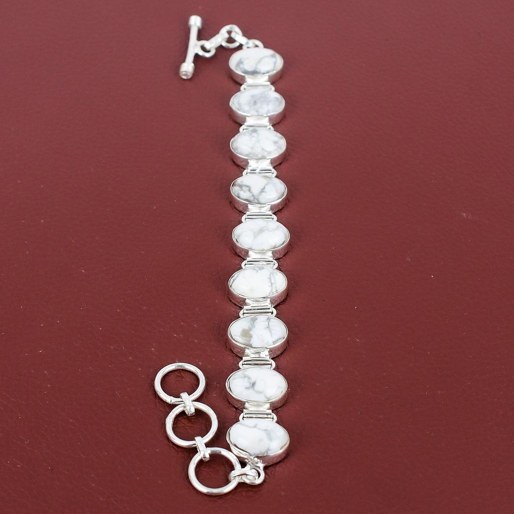 Howlite Bracelet Handmade Gemstone Bracelet 925 Sterling Silver Bracelet Adjustable Chain Bracelet Gifts For Him Beautiful Howlite Jewelry