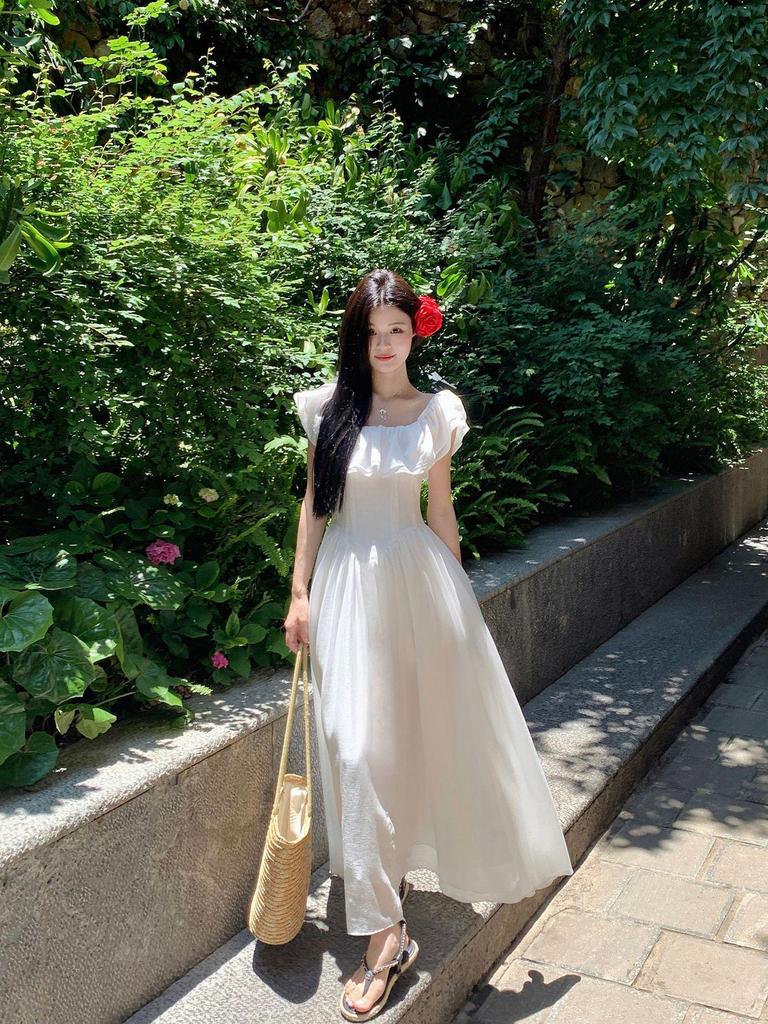 Elegant French Ruffle One-Shoulder Summer Dress 2026 - Women's Beautiful Niche Long Design