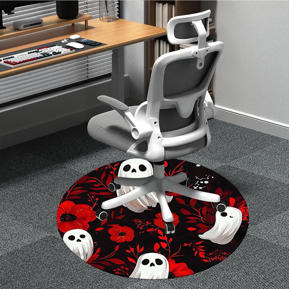 1pc Ghost Floral Pattern Chair Carpet for Office, Round Non Slip Durable Large Size Office Carpet, Suitable for Office