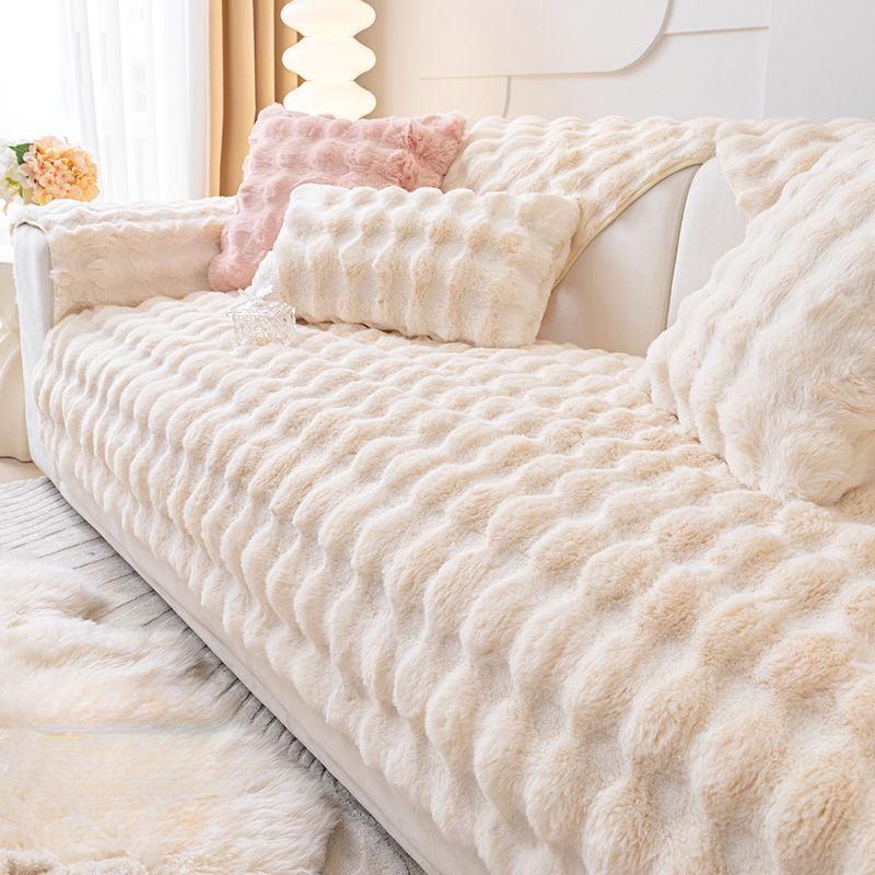 High Quality Rabbit Plush Non-slip Sofa Mat Soft Winter Thickened Warm Sofa Cover New Warm Plush Cover Cloth Towel