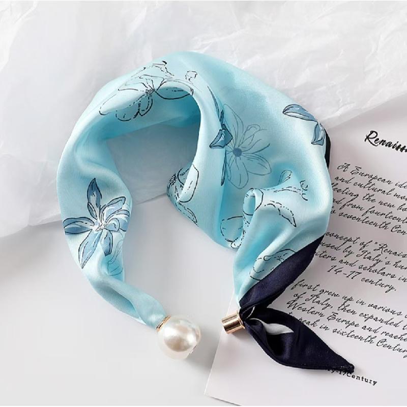 Women's Magnetic Buckle Neck Scarf Polka Dot Paisley Stripe Printed Thin Ribbon Scarf For Shirt Work Outfit Spring Summer Styling