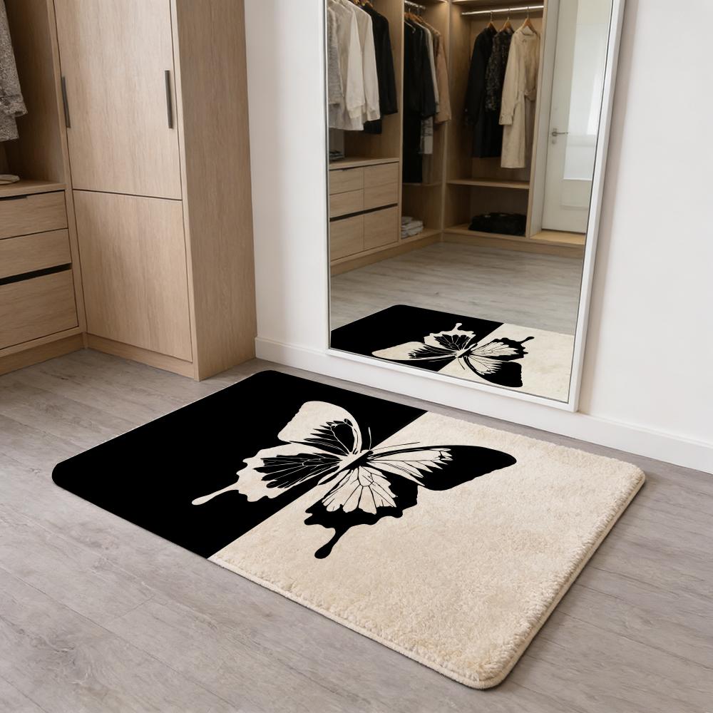 Butterflies and Moths Floor Mat Washable Absorbent Flannel Door Mat Non-Slip Indoor Floor Carpet