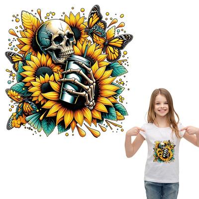 Hiphop Iron On Transfer Skulls Sunflower Heat Press Appliqued Diy T-Shirt Clothes Stickers Thermal Stickerseasy To Use