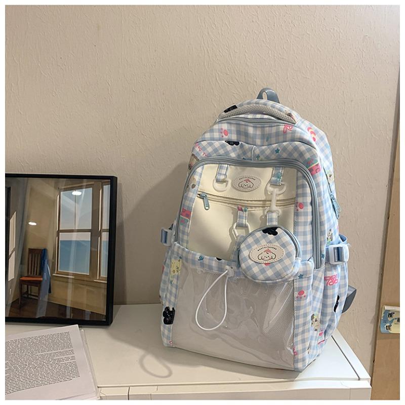 Fresh, Sweet and Cute Two-dimensional Plaid Backpack for Junior High School Students, Contrasting Colors, Large-capacity Backpack.