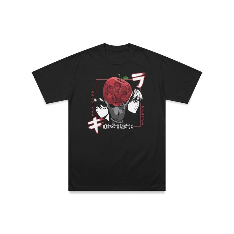 Death Note L Light Ryuk Vintage Anime T‑Shirt Shinigami Skull Horror Print Oversized Unisex Cotton Short Sleeve High Quality Otaku Streetwear Tops