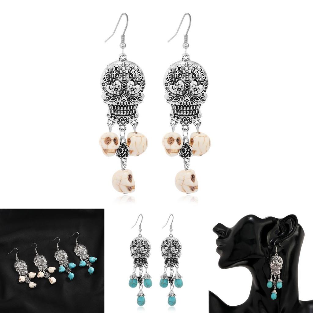 Punk Skull Pendant Earrings In Alloy With Water Drop Design For Gothic Fashion