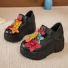 Fashion GKTINOO 2025 Spring Ethnic Flowers Women Pumps Genuine Leather Shoes Wedges Heels Shoes Thick Sole Casual Ladies Platform Shoes