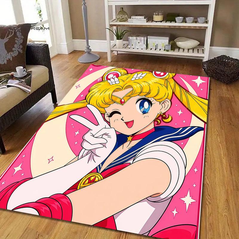 Sailor Moon2 Flannel Pattern Square Carpet,Area Rug,Carpet Rug for Living Room Bedroom Sofa Playroom Decor,Non-slip Floor Mat