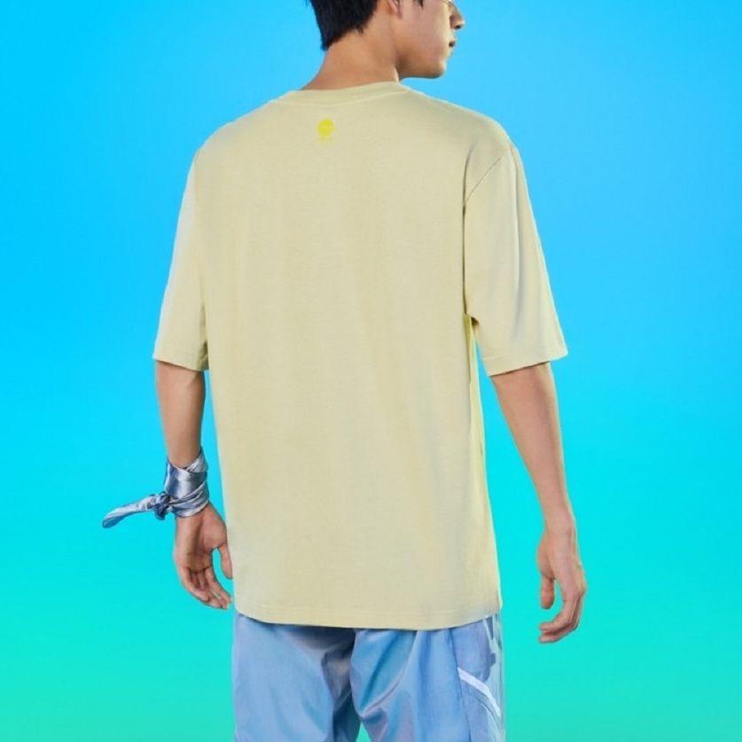 Adidas Neo Solid Color Letter Print Casual Crew Neck T-Shirt Unisex Tops Yellow HS8841