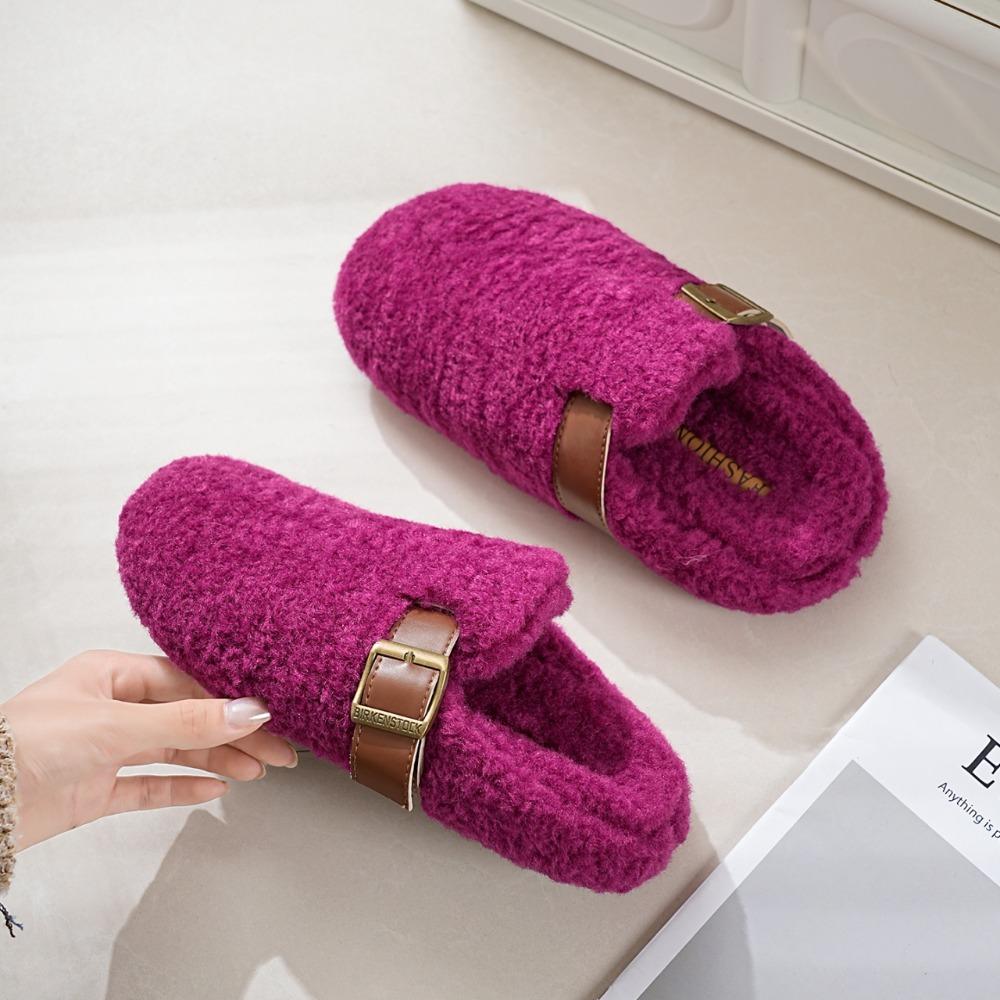 Luxury Furry Lambswool Slippers Woman Cover Toe Mules Shoes Winter Slip on Sliders House Pantuflas Mujer Curly Wool Fur Loafers