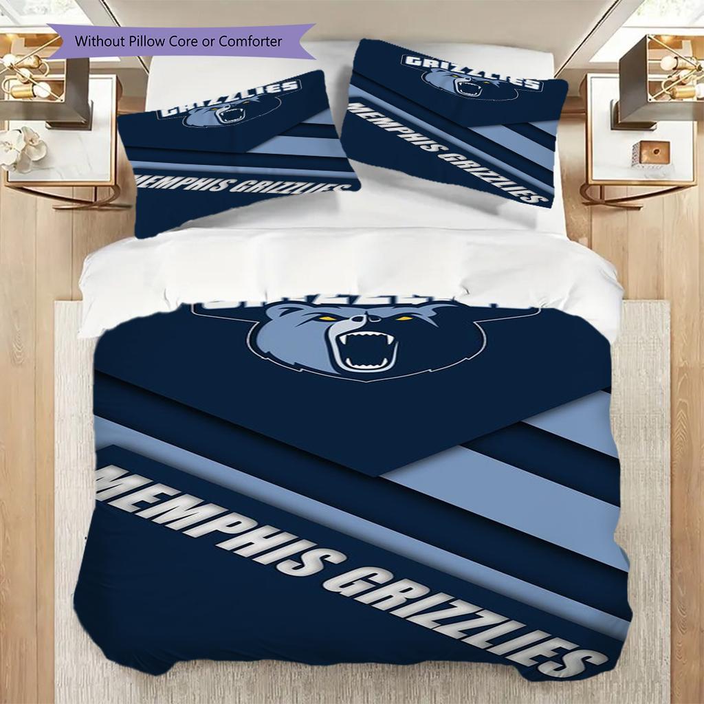 Memphis Grizzlies Bold Fierce Three-piece Set(1 * Duvet Cover + 2 * Pillowcase, Without core)Soft and Comfortable Duvet Cover and Pillowcase