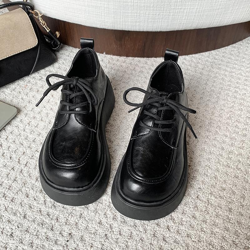 

Модные весенние новые туфли на толстой подошве, женская мода, круглый носок, глубокий вырез, шнуровка спереди, водонепроницаемые, нескользящие лоферы 40