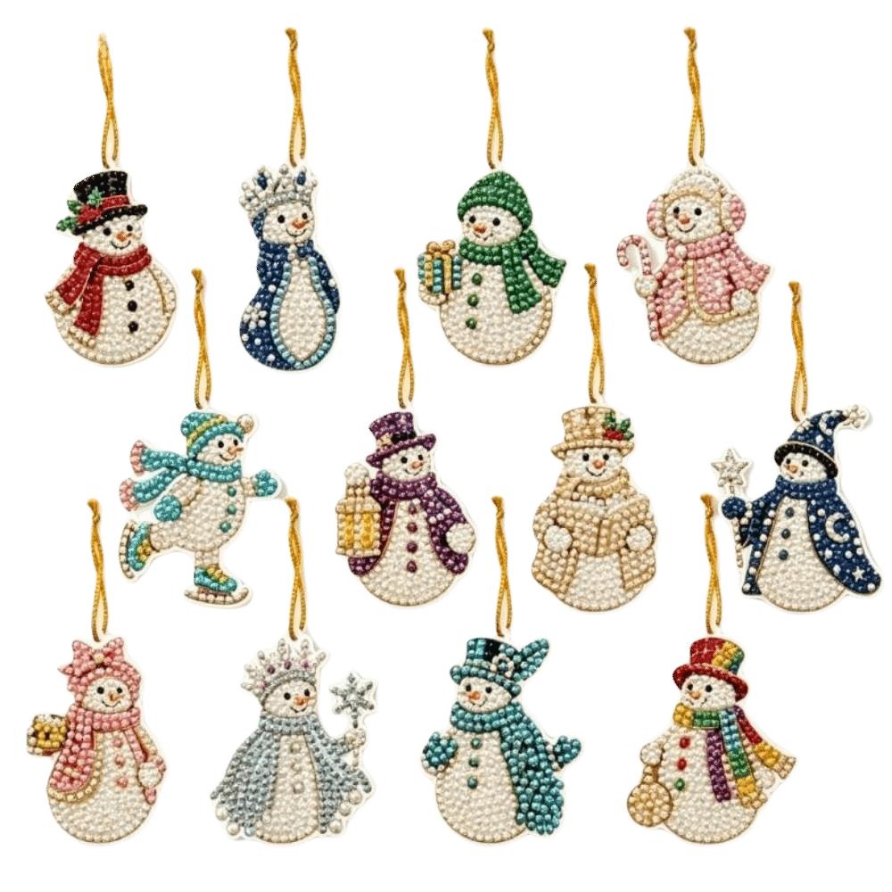 12 pcs Snowman Christmas Tree Hanging Pendant Xmas Tree DIY Rhinestone Pendant Art Kit  Christmas