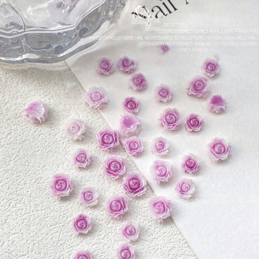 50 Pcs 6mm+8mm Nail Art Decoration Resin Gradient Rose Nail Drill Accessories Women