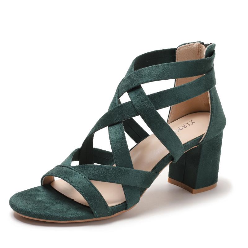 Sandals Women Fashion 2025 New Versatile Coarse Heel Roman Style High Heels Women Sandals Rear Zipper Summer Womens Shoes