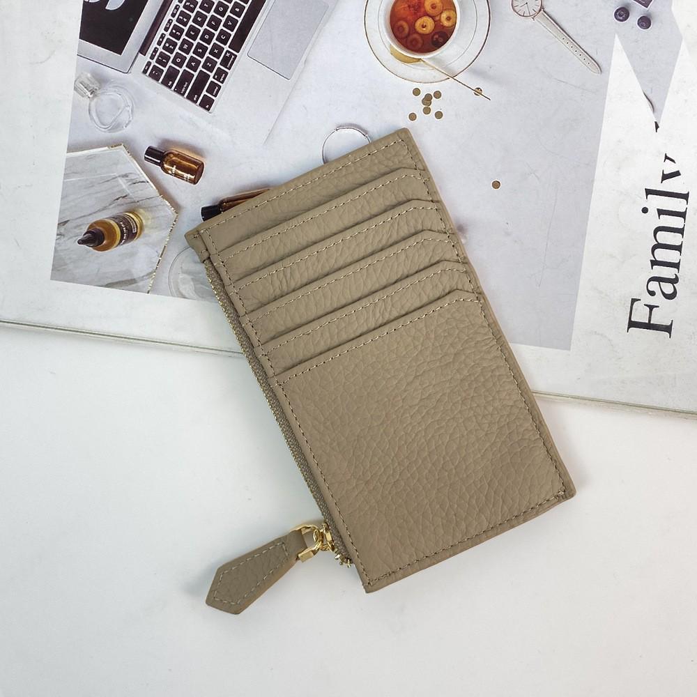 Women's Japanese Korean Style Multi-Card Cowhide ID Holder with Zipper Coin Purse
