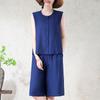 Ensemble 2 pièces pour femme grande taille en mélange de lin, Haut sans manches à boutons et Short large (XL-7XL)