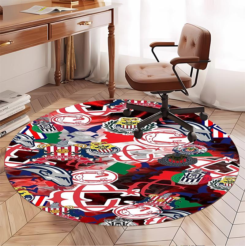 Club Deportivo Guadalajara Muster Runder Teppich, Innen-/Außenmatte, für Picknick, Spielzimmer, Schlafzimmer, Büro, Wohnzimmer, Heimdeko Teppich, Geburtstagsgeschenk
