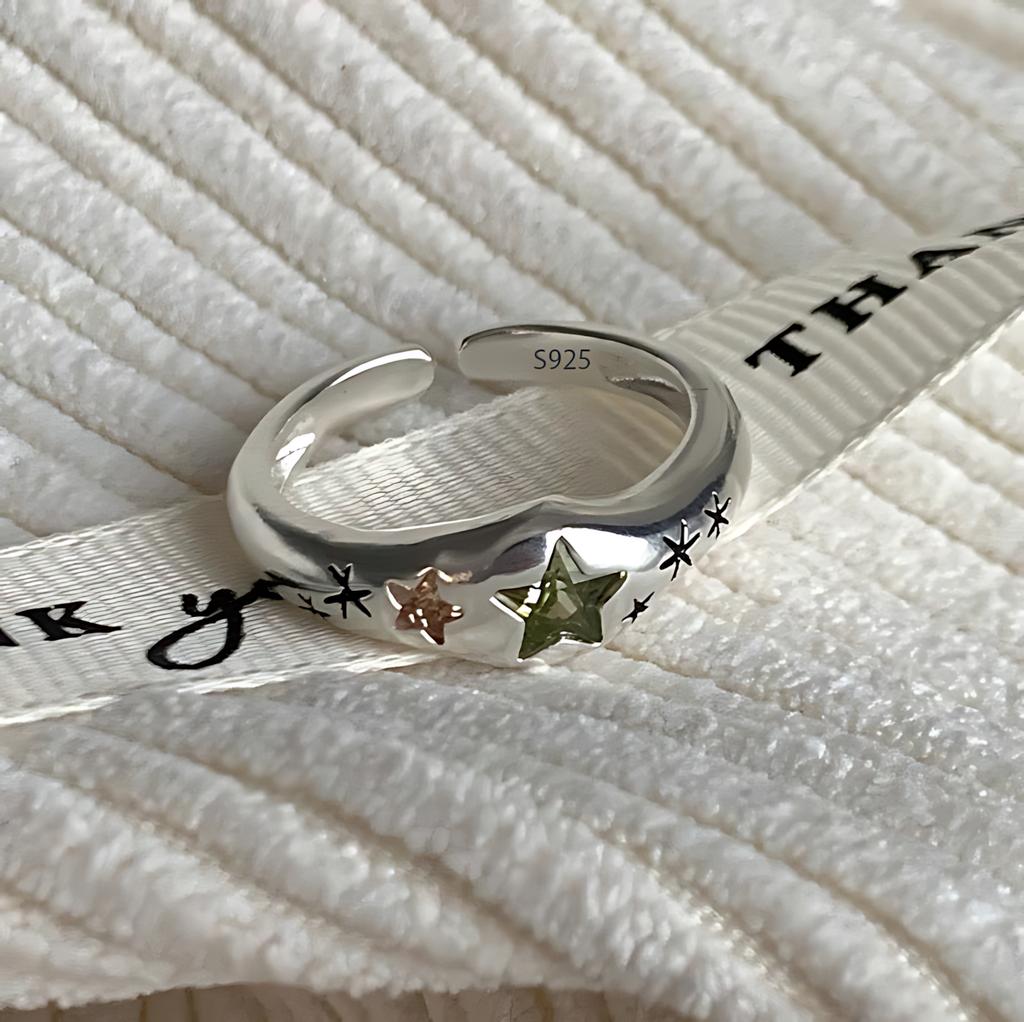 PANJBJ 925 Sterling Silver Four-pointed Star Shining Zircon Ring High-end Personalized Opening Adjustable Jewelry