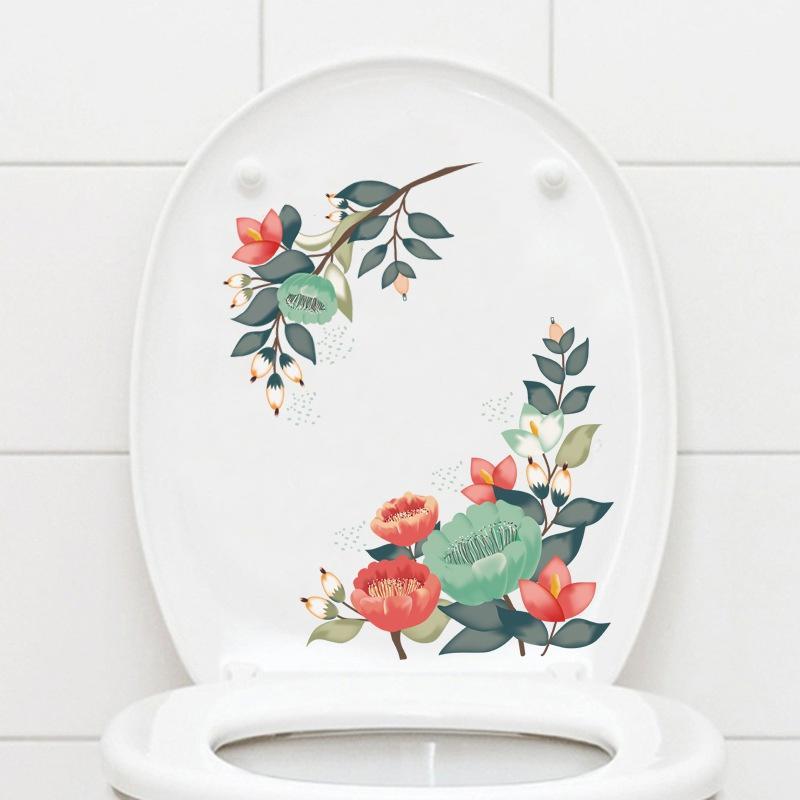

1Piece Flower Mural Toilet Stickers Bathroom Decoration Stickers Bathroom Decors Self-adhesive Paintings Removable PVC Sticker A