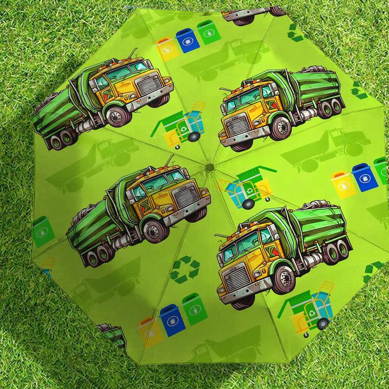 1pc Garbage Trucks Recycle Pattern Umbrella Design Automatic Opening and Closing Umbrella, High-quality Travel Umbrella, c1128026