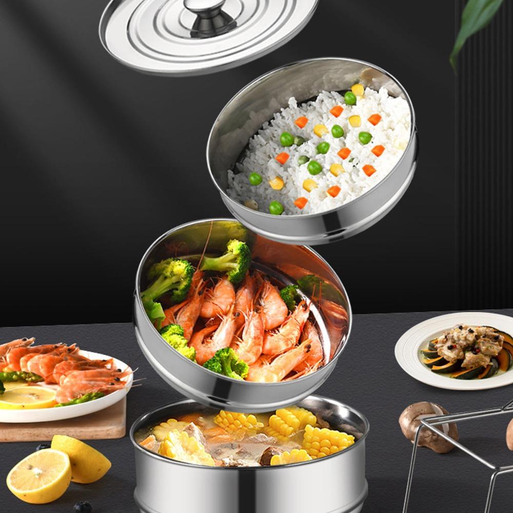 2-Tier Steam Pot 304 Stainless Steel Steaming Pot Durable Stackable Steamer  Pot-in-Pot Cooking