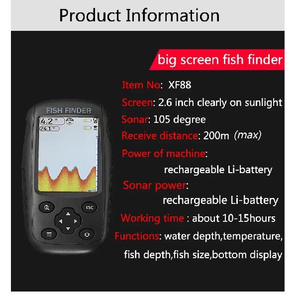 Brand New Colorful Wireless Fish Finder Dot Matrix Sonar Sensor Transducer Depth Echo Sounder  Recharged Battery