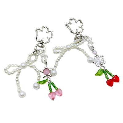 Sweet Bowknot Keychain with Cherry Keyring Ornament Bag Pendant for Women Girls