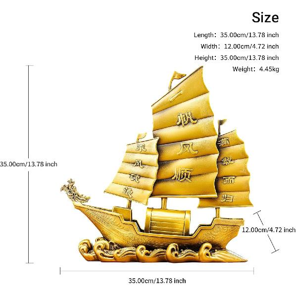 Brass Dragon Head Sailboat Feng Shui Statue – Chinese Smooth Sailing & Prosperity Figurine for Entryway, Home Office Desk or Shelf Decor, Gift for