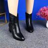 Soft Leather Soft Sole Thick Heel High Heel Fashion Boots Women's 2025 New Women's Boots Fleece Boots Side Zipper Medium Boots Women's Tide