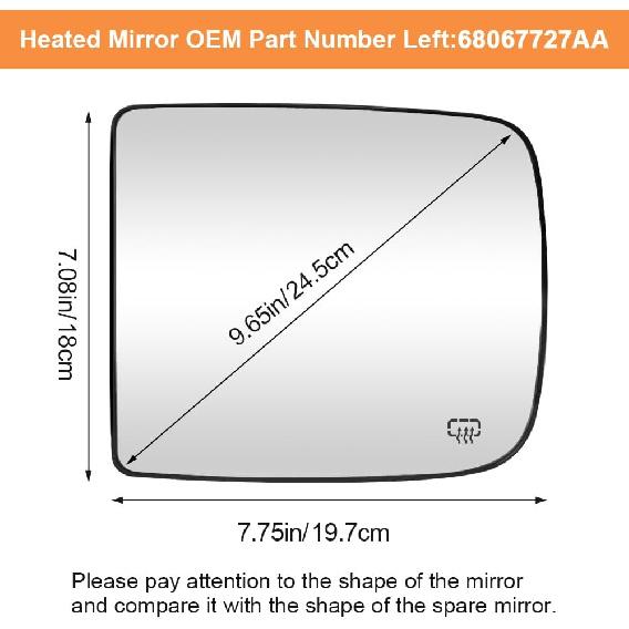 Senzeal Driver Side Tow Mirror Glass Heated Tow Mirrors Replacement For Dodge Ram 1500 2500 3500 4500 5500 2009- Convex Mirror With Rear Holder