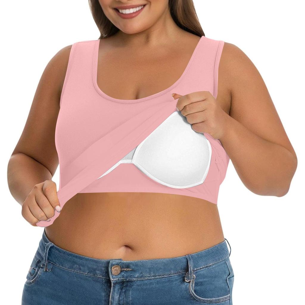 Plus Size Women's Camisole With Bottom And Chest Pad, Sexy Oversized Underwear With Chest Pad