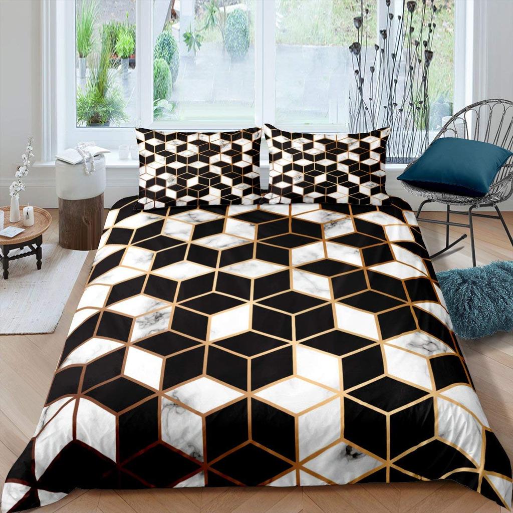 Comforter 3D Geometric Patterns Printed Softly Bedding Set Stereoscopic Dense Hole Warmly Queen King Size 2/3Pcs