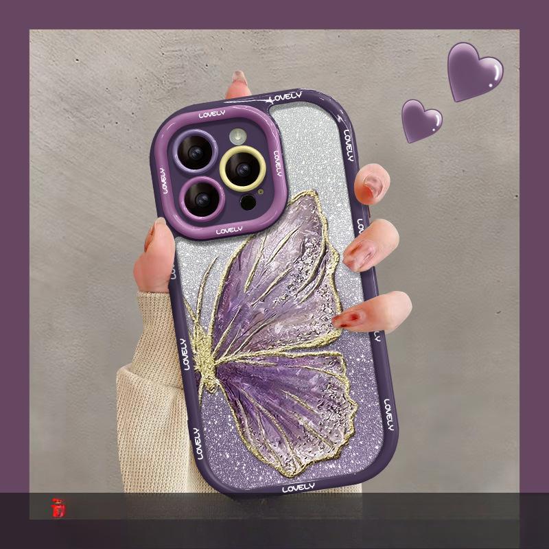 Applicable To IPhone14 Apple Phone Case 15promax Beautiful Butterfly 13 Transparent Glitter 12 Silicone Protective Case