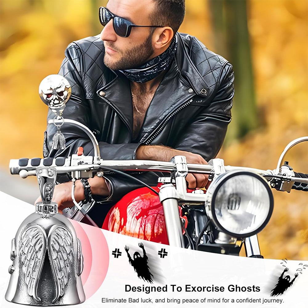 1PC Motorcycle Bell With Hanger For Angel Wings Good Luck Biker Bells Vehicle Accessories Car Sticker