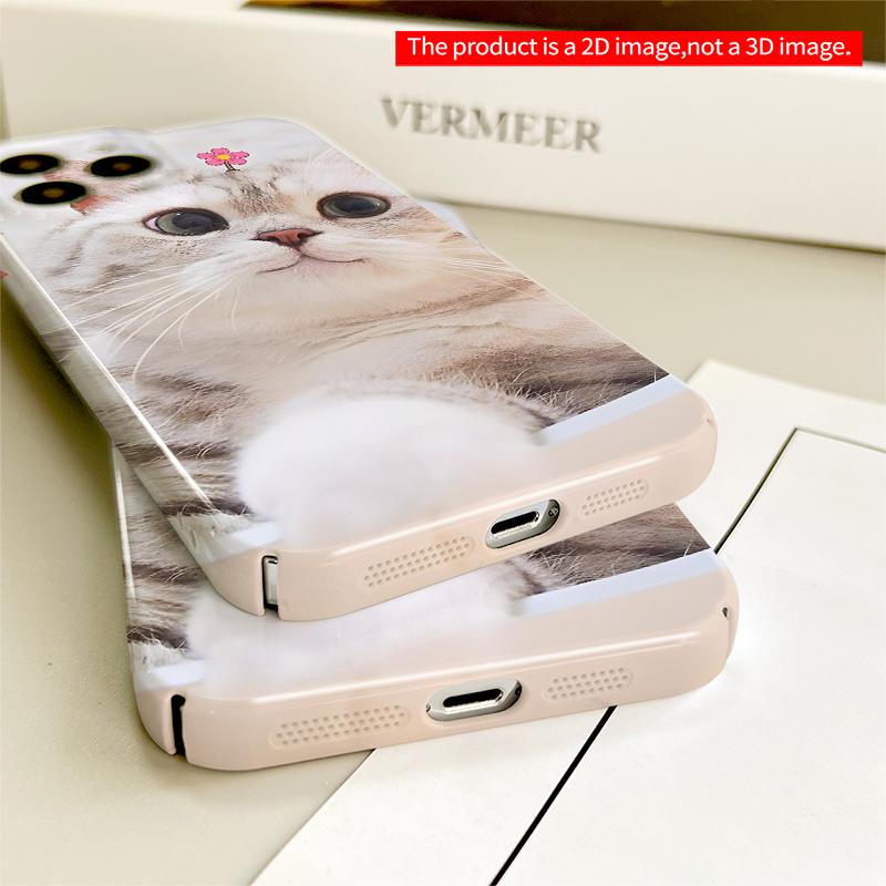 2DFlat Cute Cat with Pink Flower Emoji Phone Case All inclusive film hard iPhone case, compatible with iPhone 18 Pro Max 17 16 15 14 13 12 11