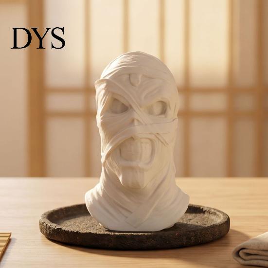 Dark Style Desktop Decor 3D Printed Mummy Figurine, Spooky Evil Head Statue, Halloween Portable Statue Ornament for Home, Living Room, Office