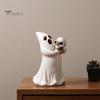 Spooky Tabletop Decoration Halloween Ghost Figurine with Skull, Resin Statue for Decor, Unique Party Supplies Retro Gothic Ornament Home Desktop